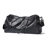 Gym Duffle Bag Wasserdicht Leder Große Sporttaschen Reise Duffel Bags mit Schuhfach Nasstasche Weekender Übernachtungstasche Herren Damen, C-Schwarz (ohne Logo)