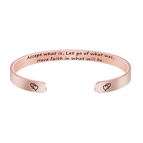 Joycuff Rose Gold Jewelry for Women Inspirational Bracelets for Her Personalized Positive Quote Engraved Message Cuff Bangle