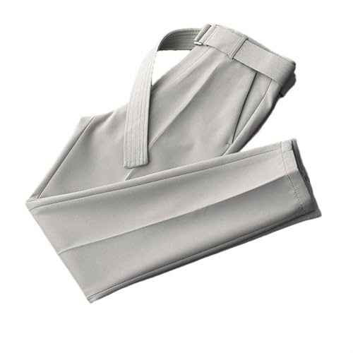 Men Draped Loose Fit Straight Trousers with Belt Business Casual Solid Color Office Wedding Suit Pants