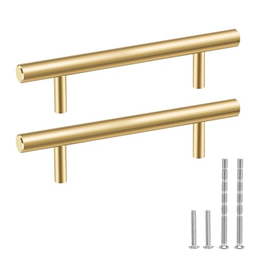 SSYR&P 4 Pezzi Maniglie per Mobili in Alluminio Massiccio - Distanza Fori 128mm, Viti di Fissaggio Incluse - per Cucina, Armadio, Cameretta, Bagno (Oro)