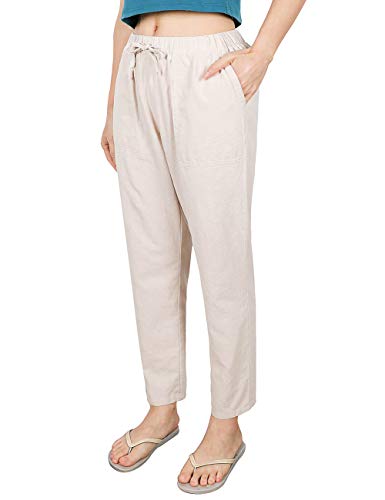 Womens Linen Pants for Summer Drawstring Soft Cropped Linen Cotton Pants Elastic Waist2