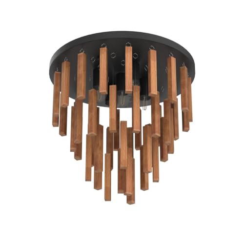 5-Light Semi Flush Mount Ceiling Light Fixture Rustic Wood Chandelier Retro Ceiling lamp Oak and Black with E26 for Farmhouse Kitchen Living Room Entryway Bedroom Dining Room Bathroom. by Fivootvi - Used condition - Image 4