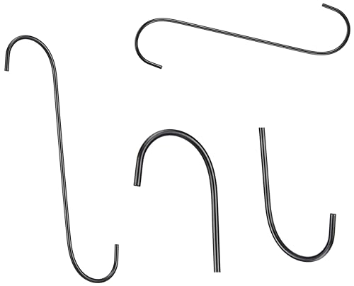 Image of Amazon Brand - Solimo Metal Long S Hooks| for Hanging Plant Basket /Lanterns /Outdoor Bird Feeder House | Metal Hooks for Home /Patio Decor| 10 Inch |5mm| Set of 5| Black