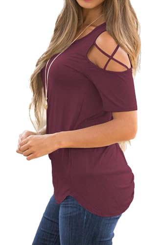 Image of Jar of Love Women's Summer Tops Short Sleeve Cold Shoulder Tops T-Shirts for Women Spring Summer Tops Loose Fit Tunic 2026