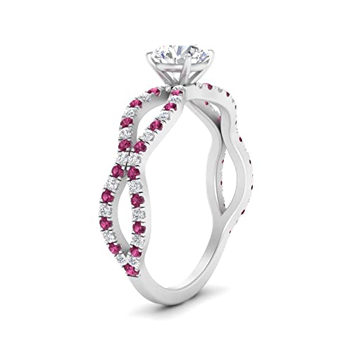Image of 55Carat Choose Your Gemstone Pave Split Wave Diamond CZ Ring Sterling Silver Round Shape Split Shank Engagement Ring Everyday Jewelry Wedding Jewelry Handmade Gifts for Wife US Size 4 to 12