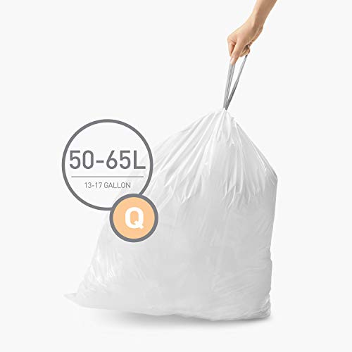 simplehuman Code Q Custom Fit Drawstring Trash Bags 50-65 Liter / 13-17 Gallon, White, 20 Count