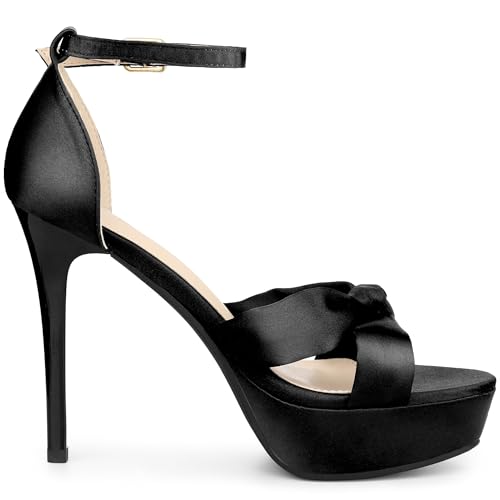 Allegra K Women's Black Platform Heels Twist Knot Satin Heel Sandals 9 M US
