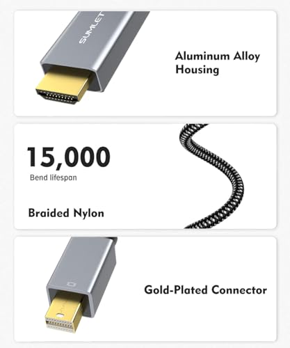 Cable Mini DisplayPort a HDMI de nailon trenzado de alta resistencia compatible con 4K Ultra HD 6