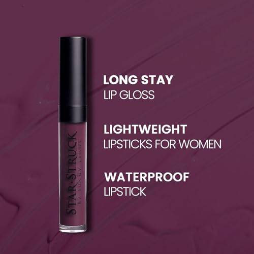 Image of STARSTRUCK BY SUNNY LEONE Glossy Liquid Lip Color, Purple| Highly Pigmented, Hi-Shine & Non-Sticky Formula | Lip Gloss For Girls, Women | Wine