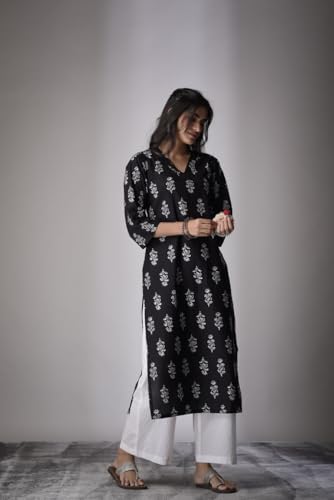 Image of Women's Viscose Rayon Printed A-Line Kurta - 3 /4 Sleeve Ethnic Tunic for Casual Long Kurta 1061