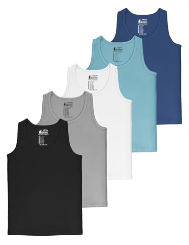 ALPIDEX Jungen Unterhemd 5er Set 100% Baumwolle Tank Top Trägertop Bequeme Classic Achselhemden Ärmellose Kinder Unterhemden, Größe:128-134, Farbe:Water