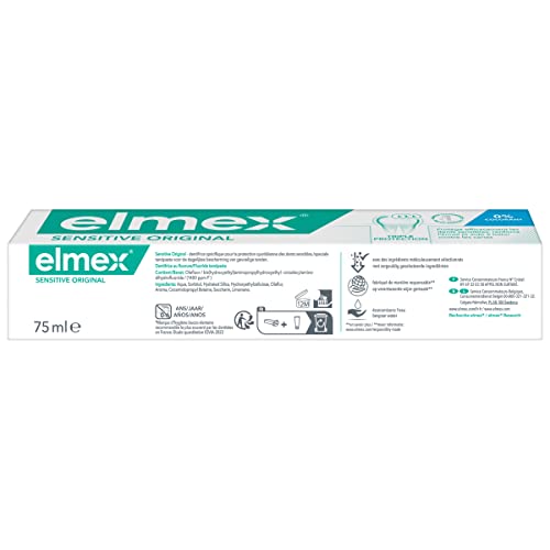 ELMEX - Elmex Sensitive Zahnpasta Original, empfindliche Zahnpasta, 24-Stunden-Schutz mit Fluorid zur Stärkung der Zähne - 75 ml Tube – Ansicht 2
