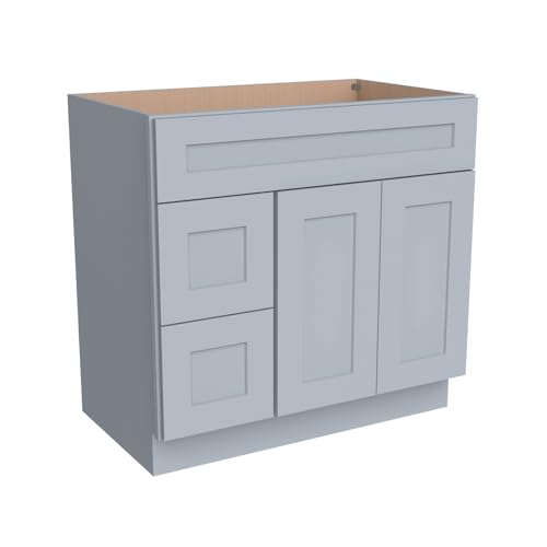 HCIOAN Solid Wood Bathroom Vanity Sink Base Cabinet with 2 Left Drawers & Soft Close Doors – Shaker Style RTA Storage Cabinet for Bathroom Renovation (Grey, 36" W x 21" D x 34.5" H)