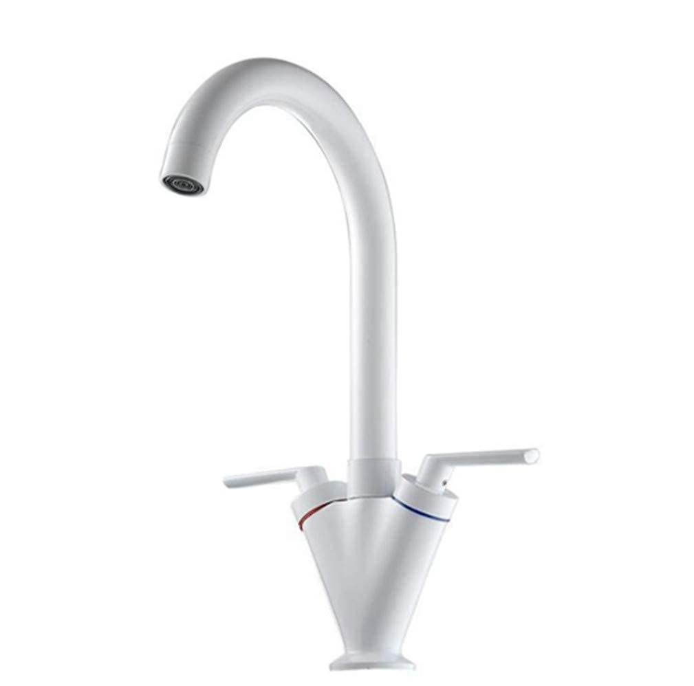 VDOQTLJT Kitchen Sink Faucet Mixer Hot and Cold Water Tap Crane 360 Swivel Chrome/Black Finished Double Handle with Aerator White(Blanc)
