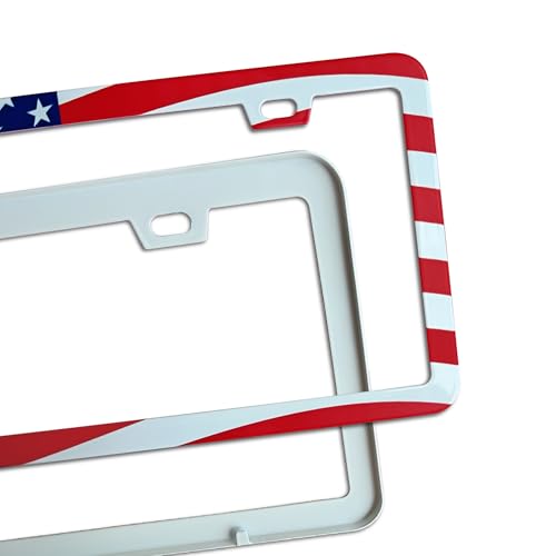 Image of 2 Packs License Plate Frame American Flag Printed Aluminum Metal Licence Plate Holder for Car Universal Fit for Men Women