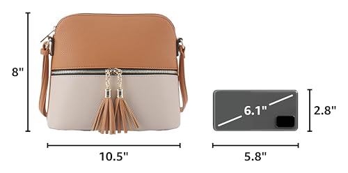 Image of SG SUGU Lunar Lightweight Medium Dome Crossbody Bag Shoulder Bag with Tassel | Zipper Pocket | Adjustable Strap