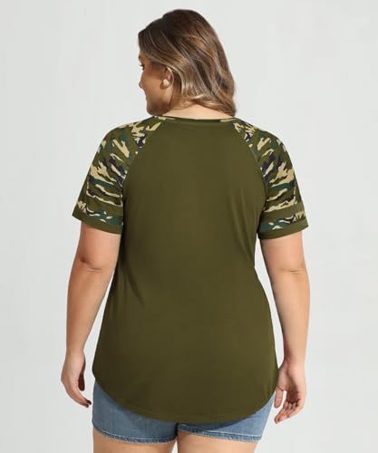 Image of CARCOS Plus Size Tops for Women Short Sleeve Summer Pullover Color Block Crewneck /V Neck Tee Tunic Loose Fit Tshirts XL-5XL