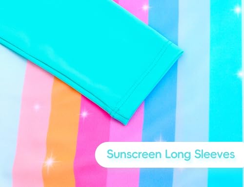 Image of Girls Swimsuit Long Sleeve Rush Guard Bathing Suit Swimwear with Bikini Bottom Sun Protection