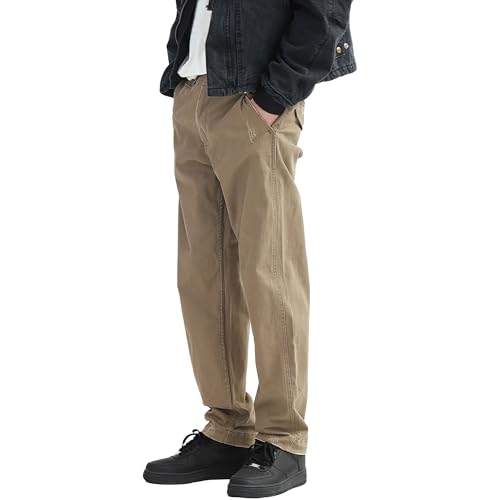 Men's Vintage Cargo Jeans Straight Leg Fashion Denim Pants Relaxed Fit Casual Jean Trousers (Khaki,Large)