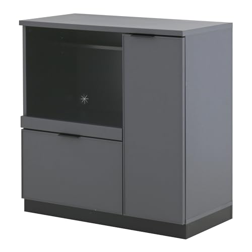 レンジボード 90幅 レンジ台 食器棚 白 キッチン収納 キッチンカウンター 大型レンジ対応 北欧 キッチンボード 幅90cm スライド シンプル かわいい おしゃれ 大容量 <SLEENA/SLN80-90L ブルーグレー×ブラック>