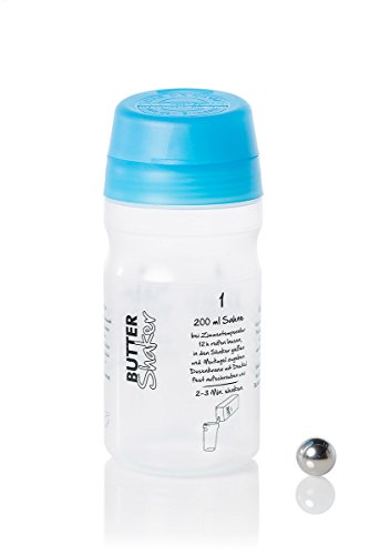 Butter-Shaker (BLAU) 325ml Macht aus Sahne köstliche Butter und Buttermilch in 2 Min viele Geschmacksrichtungen möglich Patentiert Made in Germany