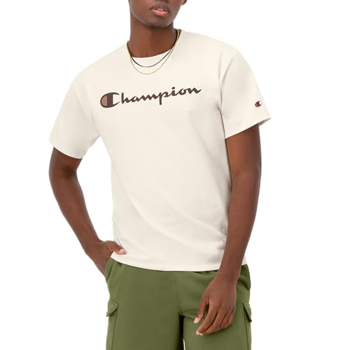 Image of Champion Men's Graphic Short Sleeve T-Shirt, Standard Fit, Classic Script Logo, Midweight 100% Cotton