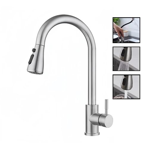 Torneira De Cozinha Domma Gourmet Flexível Extensível Domma Misturador Monocomando Pia Bancada Acabamento Aço Escovado