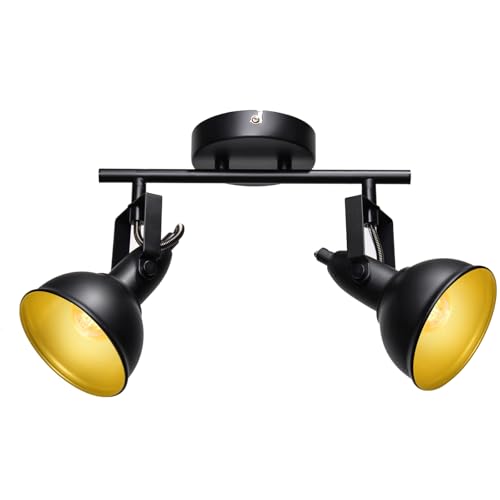 Image of HiBay 2-Light Track Lighting Fixtures, Industrial Ceiling Wall Spot Lights Kit, Flexible LED Spotlights Black for Kitchen Bedroom Bedside Picture, E12 Base (Bulbs Not Included)