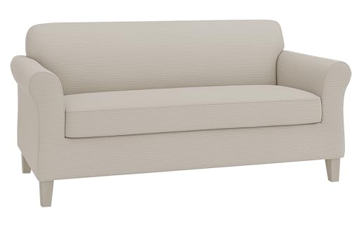 Zenna Home Chenille Stretch Slipcover, 2-Piece Sofa, Ivory/Bone