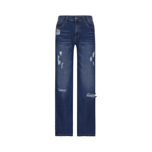 Jeans for Women Straight Leg Low Rise Distressed Pants Ripped Baggy Button Down Boyfriend Denim Trouser with Pockets4
