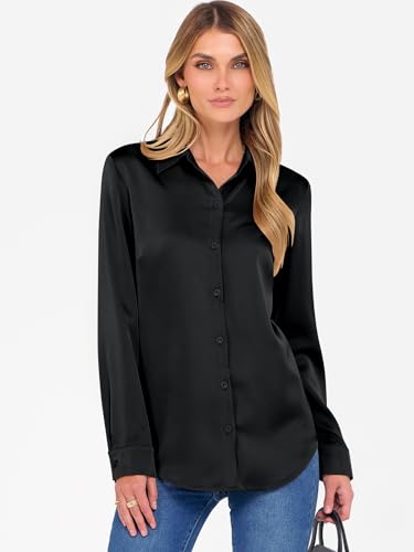 ANRABESS Blouse for Women Dressy Casual Satin Long Sleeve Button Down Shirts 2025 Fall Outfits Office Business Work Tops2