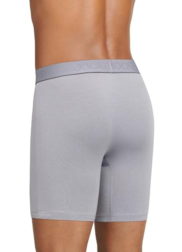Jockey Men's Underwear Chafe Proof Pouch Cotton Stretch 6" Boxer Brief - 3 Pack, Just Past Midnight/Mid Grey/Black Out, S2