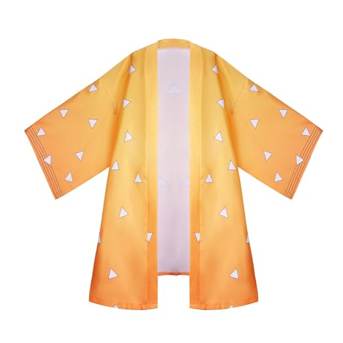 WeizhaonanCos Mens Zenitsu Cosplay Costume Anime Haori Cosplay Outfit Robe Kimono Halloween Party Outfit (Large)