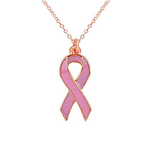Enamel Pink Ribbon Breast Cancer Support Pendant Necklace Survivor Gift Jewelry for Cancer Survivor or Patient