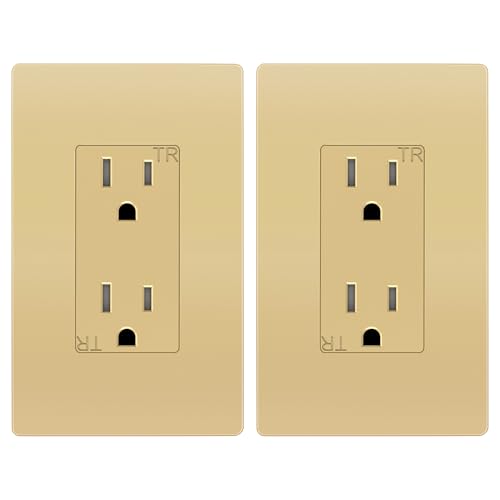 Image of ENERLITES Elite Series Decorator Receptacle Outlet Child Safe Tamper-Resistant, Self-Grounding, Residential Grade, 15A 125V, UL Listed, Wall Plate Included, 61501-TR-GDWP2P, Gold (2 Pack)