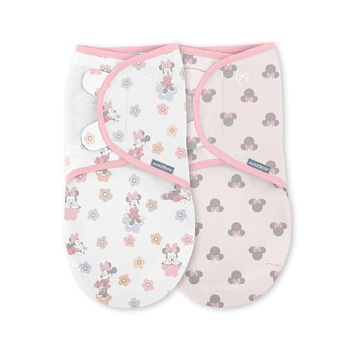 Image of SwaddleMe by Ingenuity Original Swaddle, 100% Cotton, Improves Sleep & Calms Startle Reflex, 0-3 Months, 1.0 TOG, 2-Pack, Baby Swaddle Blanket - Minnie Mouse