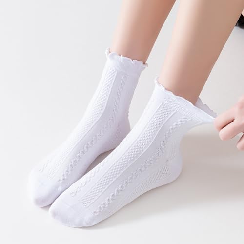 Women's Ruffle Socks,Cute Knit Patterned, Ankle Casual Fashion Dress Socks,Thin Lettuce Frilly Cuff for Girls 6 Pack2