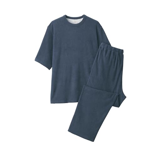 無印良品 紳士 着るタオル 両面パイル 五分袖ルームウェアセット メンズ FB0ZGA5A ネイビー 紳士XL