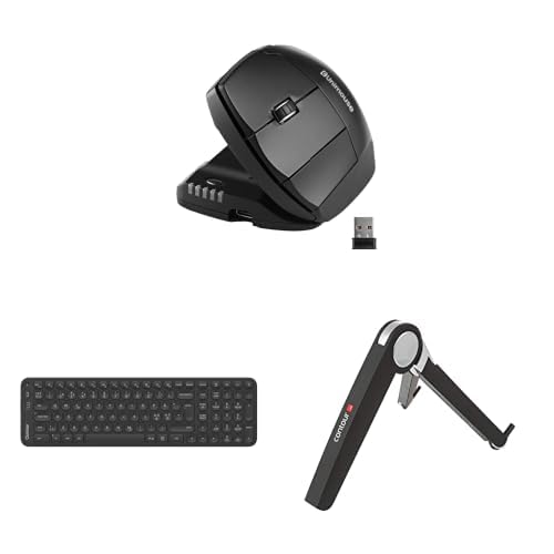 Contour Unimouse sans Fil gaucher + Balance Keyboard sans Fil Compact AZERTY + Laptop Stand Pack