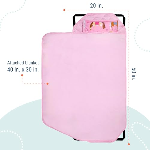 Image of Wildkin Modern Kids Nap Mat with Pillow for Girls - Cotton Blend, Elastic Straps, Toddler Sleep Mat for Daycare, Preschool, Kindergarten & Travel, Ages 3-7, Machine Washable - Horses