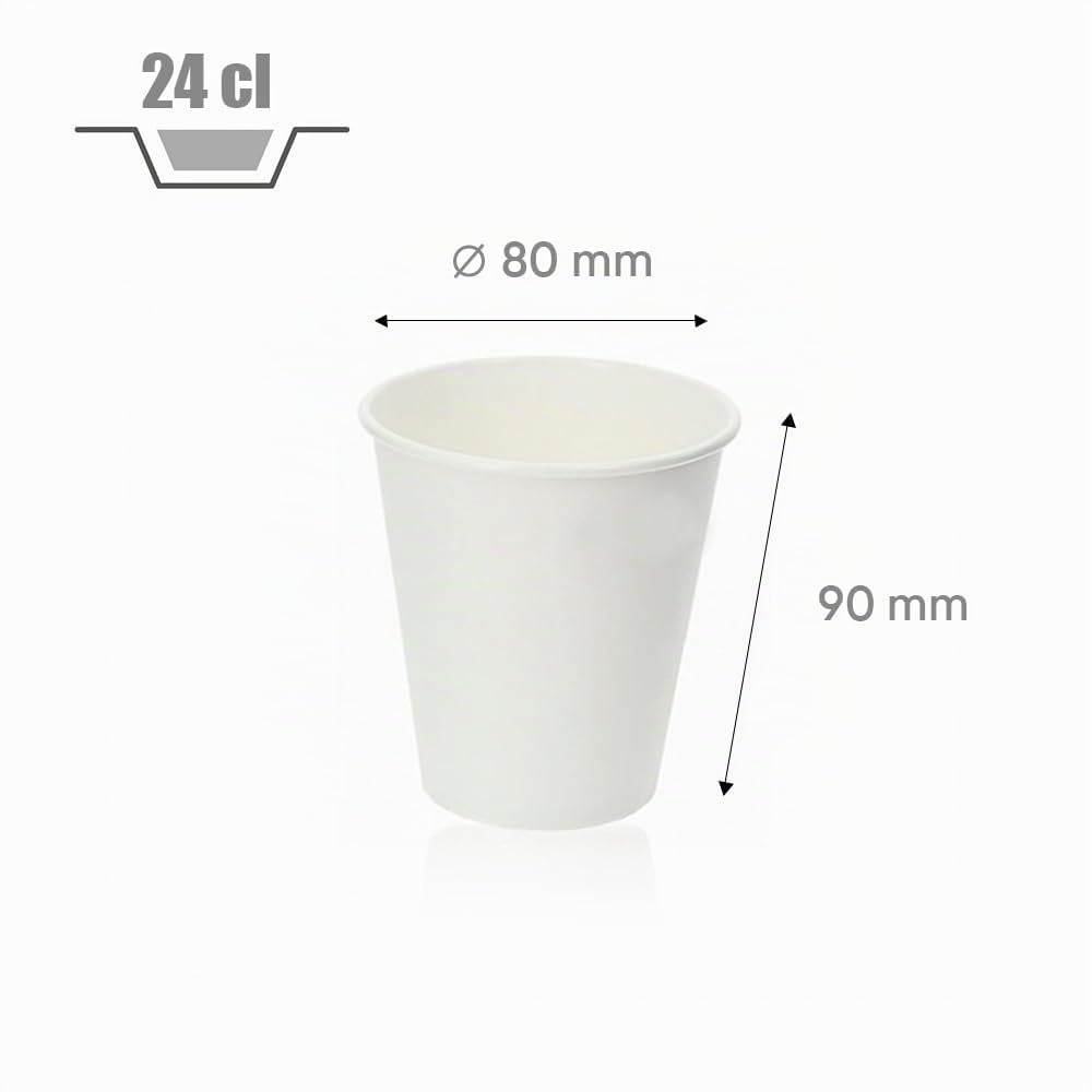 Générique 500 Gobelets en Carton Blanc 24 cl (8 oz) – Tasses Jetables pour Boissons Chaudes et Froides, Idéales pour Cafés, Thés, Jus et Smoothies