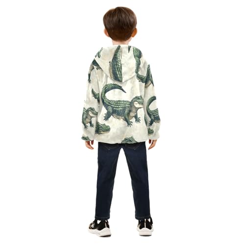 Alligator Pattern Print Design Toddler Fleece Jacket Girl Boys Hooded Fleece Jacket Coat Warm Outwear Zip-up 3-10T4