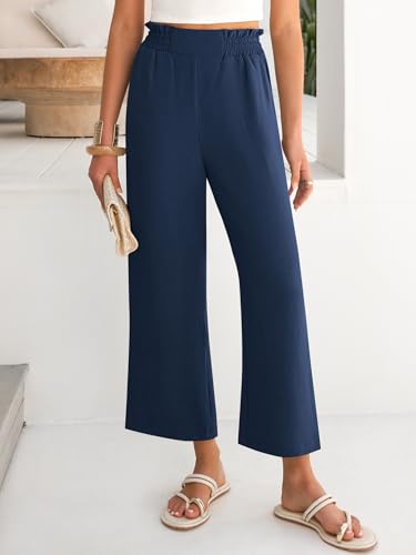 Image of ANRABESS Womens Wide Leg Palazzo Pants Summer Beach High Waisted Cropped Flowy Pants 2026 Dressy Casual Trousers with Pockets