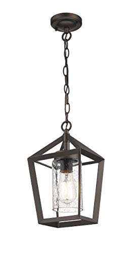 Rosient Outdoor Pendant Light, Exterior Hanging Lantern, 1- Light Porch Pendant Lighting Fixture In Oil Rubbed Bronze Finish With Seeded Glass #TOP16