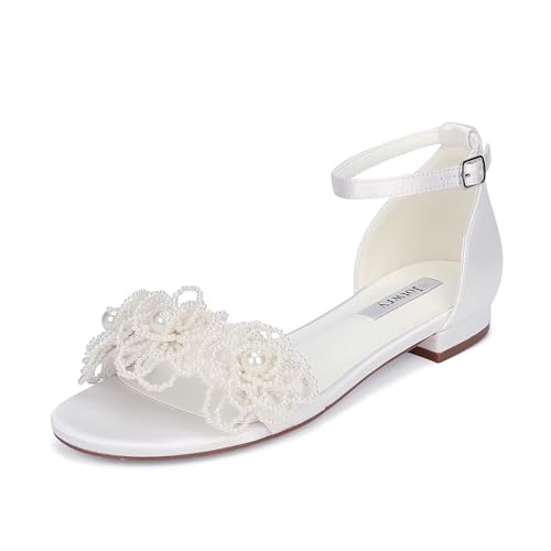 Pearl Sandals Wedding Flats for Bride Open toe Bridal Flats Wedding Shoes for Bride