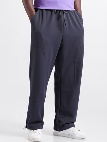 Image of The Indian Garage Co Men Loose Wide Leg Solid Mid-Rise Elasticated Utility Cargo Joggers