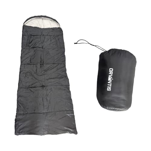 Bolsa de dormir ajustable para adultos, 3 estaciones, rectangular, con capucha y aperturas para brazos, portátil para camping, senderismo y viajes al aire libre, negro miniatura 1