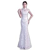 White Cheongsam Long Qipao Dresses Traditional Wedding Dress China Clothing Store Vestido Oriental (White,XL,Regular,Regular,X-Large)