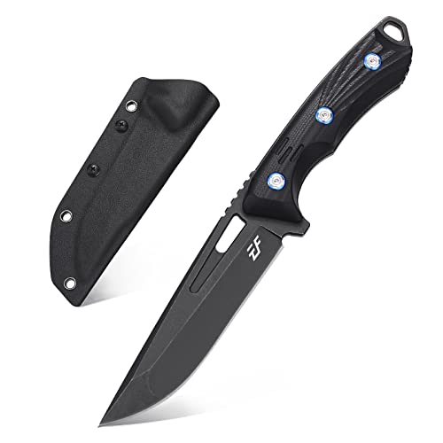Eafengrow EF127 Fixed Blade Knife 14C28N Steel Blade, G10 Handle Full Tang Fixed Knifes for Working Camping Hunting Survival Heavy Duty EDC Tool Knife(Black)