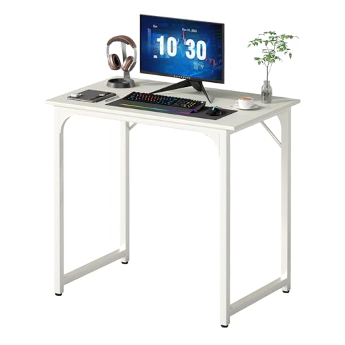 Image of PayLessHere | 32 Inch Computer Desk | White | Office Desk with Metal Frame, Adjustable Feet | Water-Resistant, Scratchproof Surface | Sturdy Writing Table for Home Office or Study | Pack of 1